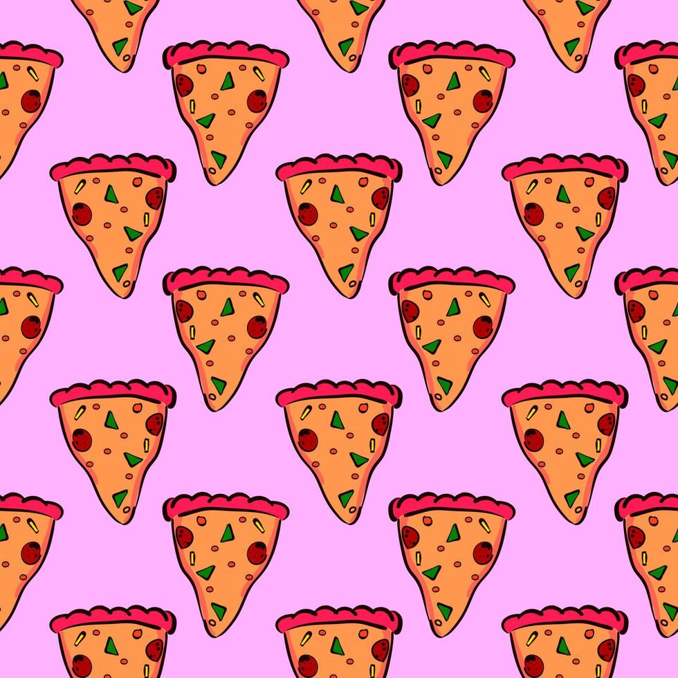 Pizza fetta, senza soluzione di continuità modello su rosa sfondo. vettore