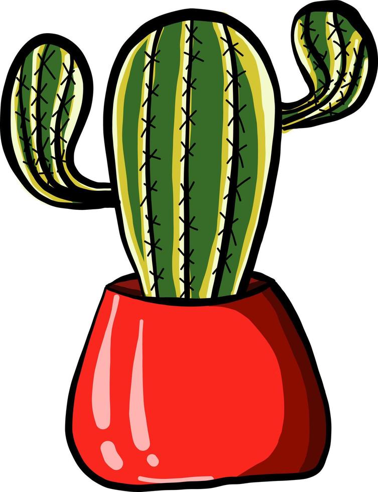 cactus nel rosso pentola, illustrazione, vettore su bianca sfondo.