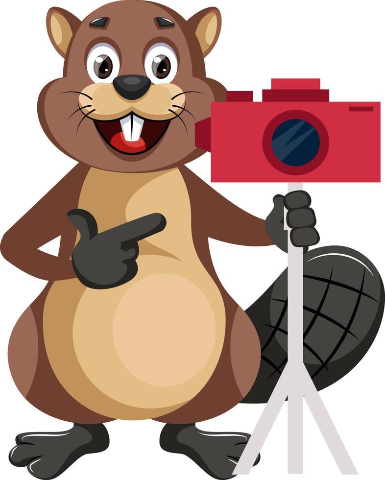 castoro con telecamera, illustrazione, vettore su bianca sfondo.