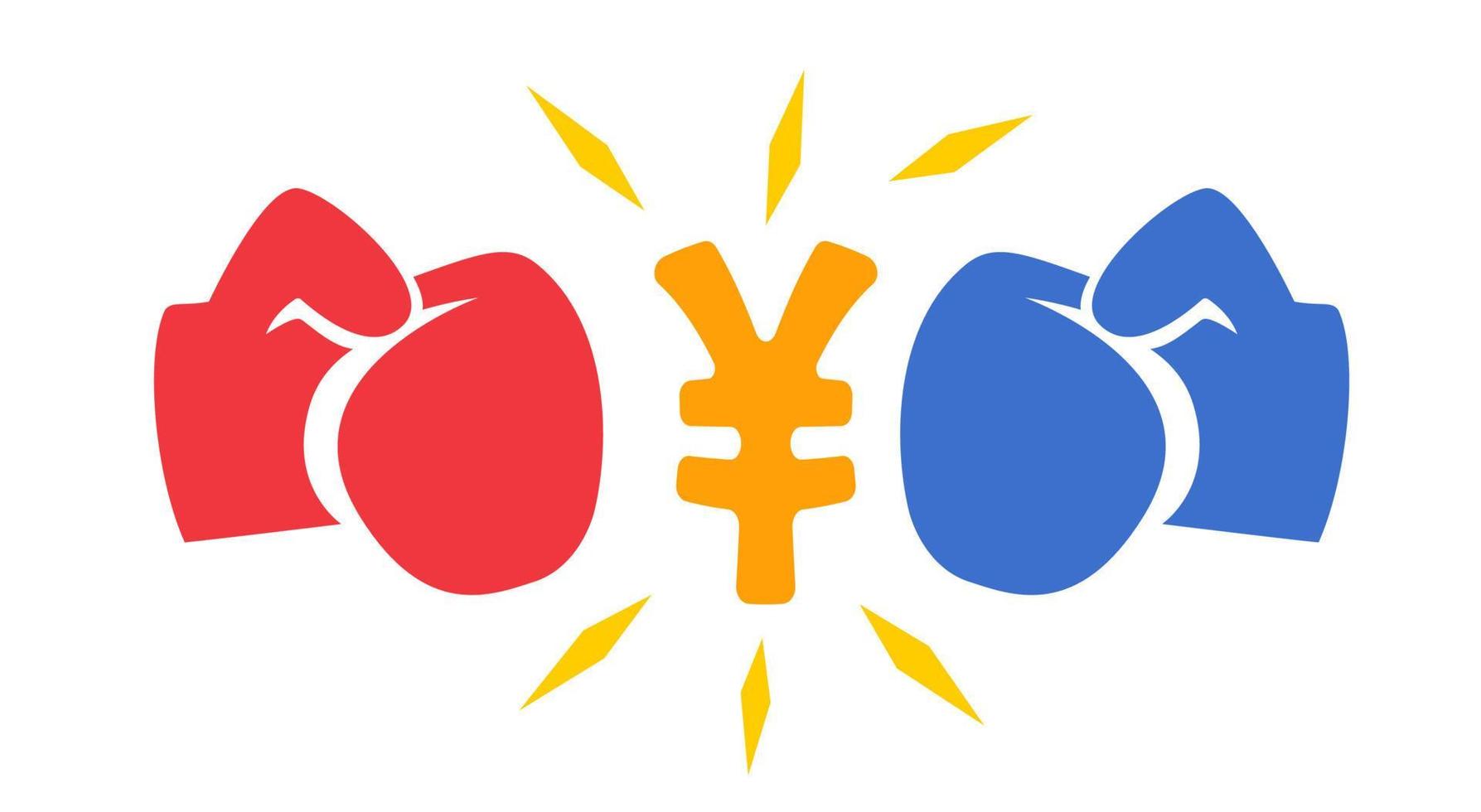 vettore Vintage ▾ logo per un' boxe con guanti e giapponese yen. illustrazione di inflazione e il yen crisi.
