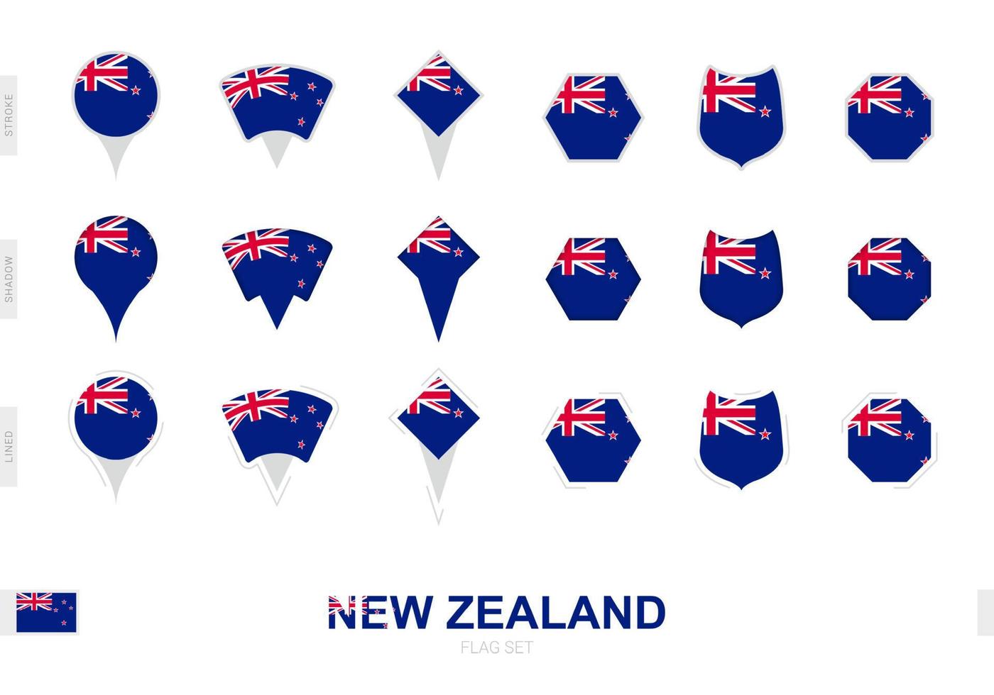 collezione di il nuovo Zelanda bandiera nel diverso forme e con tre diverso effetti. vettore