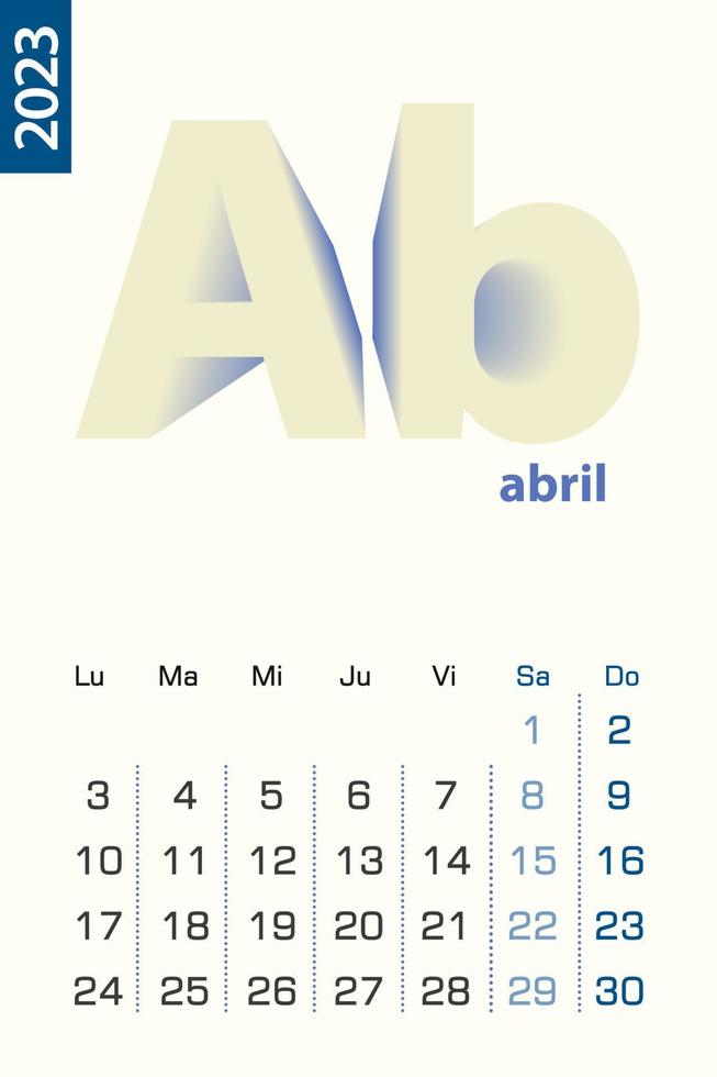 minimalista calendario modello per aprile 2023, vettore calendario nel spagnolo linguaggio.