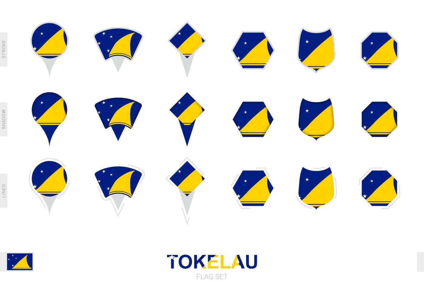 collezione di il tokelau bandiera nel diverso forme e con tre diverso effetti. vettore