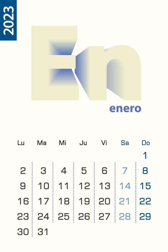 minimalista calendario modello per gennaio 2023, vettore calendario nel spagnolo linguaggio