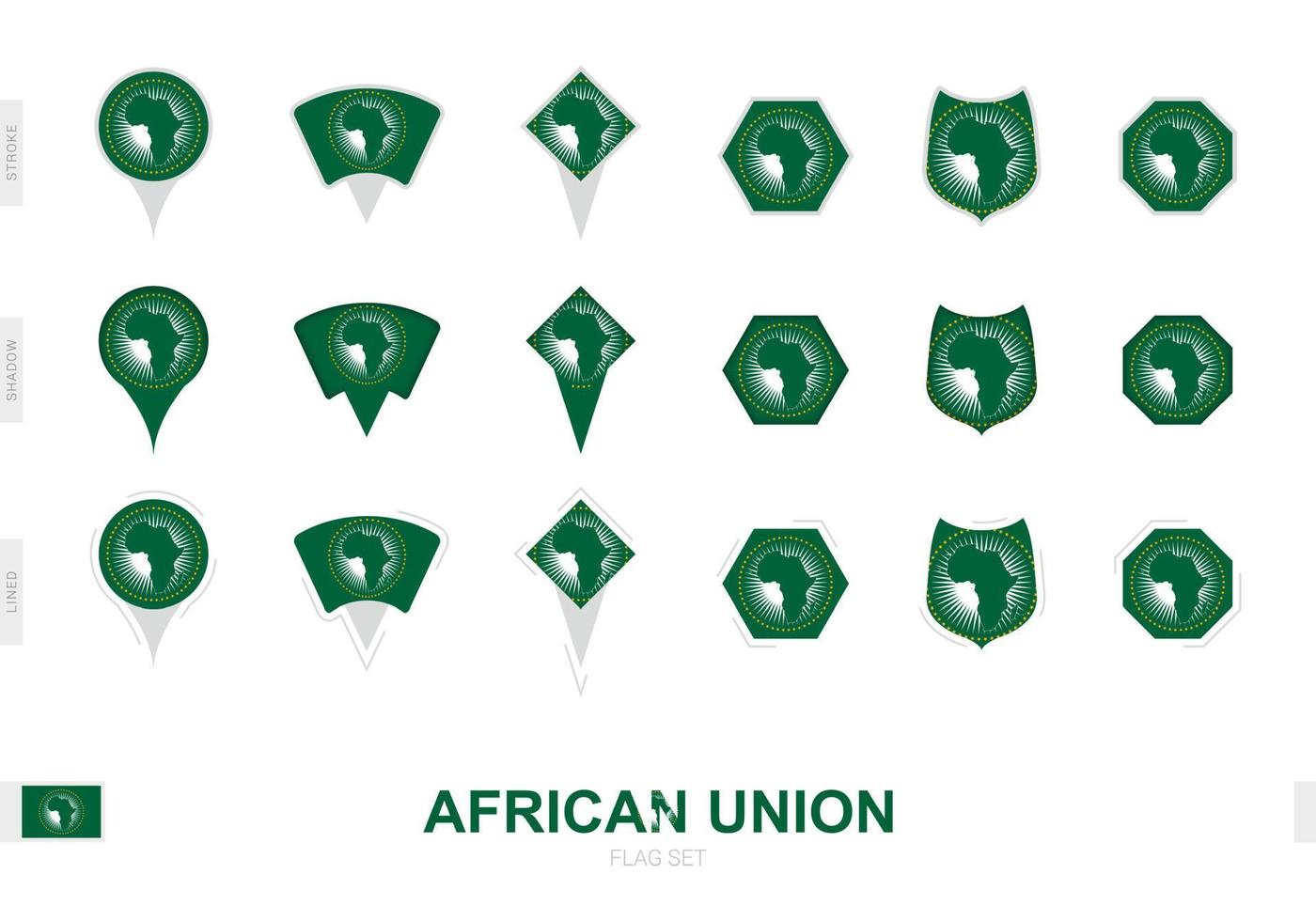 collezione di il africano unione bandiera nel diverso forme e con tre diverso effetti. vettore