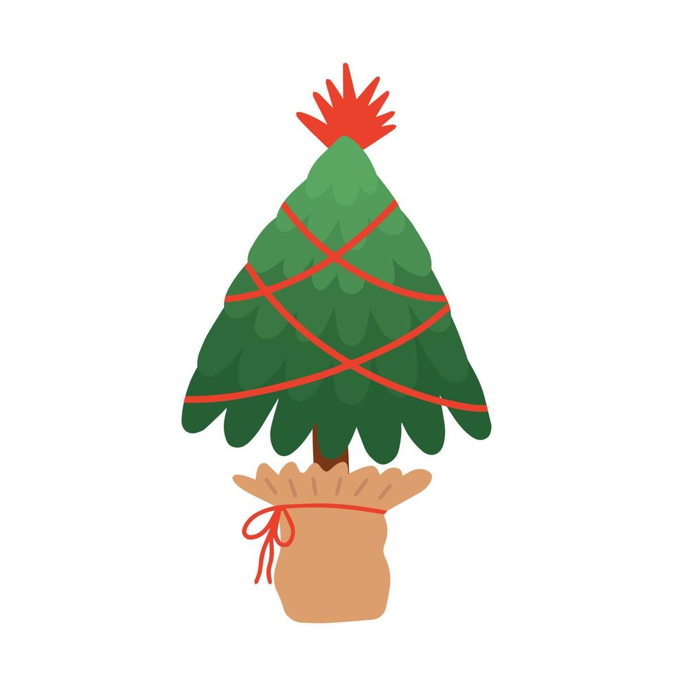 piatto stile natale albero nel fatto a mano pentola vettore illustrazione. Natale saluto carta con decorato albero