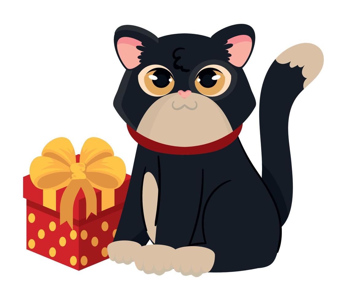 Natale nero gatto e regalo vettore