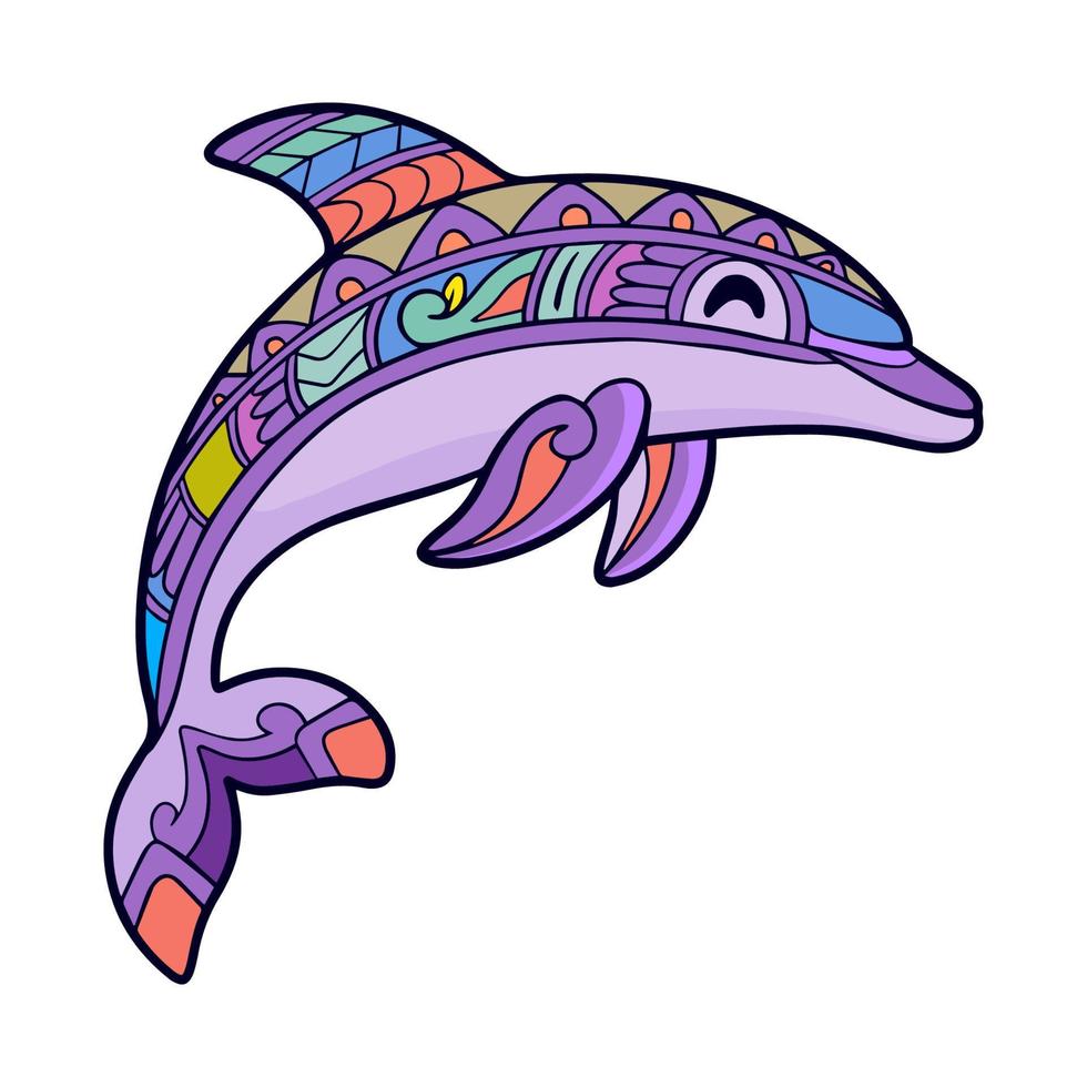 colorato delfino cartone animato mandala arti isolato su bianca sfondo vettore