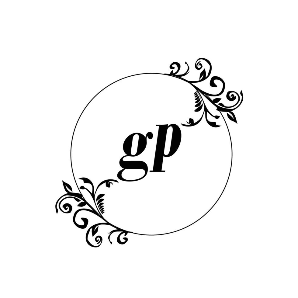 iniziale gp logo monogramma lettera femminile eleganza vettore