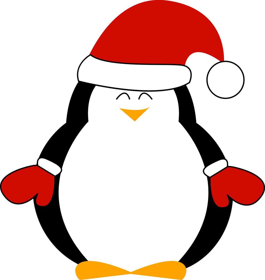 carino poco pinguino con cappello, illustrazione, vettore su bianca sfondo