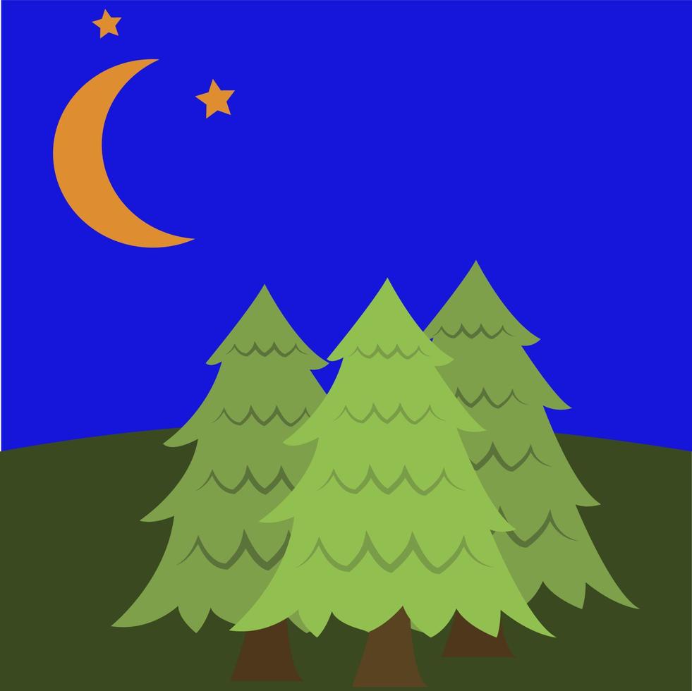 notte foresta, illustrazione, vettore su bianca sfondo.