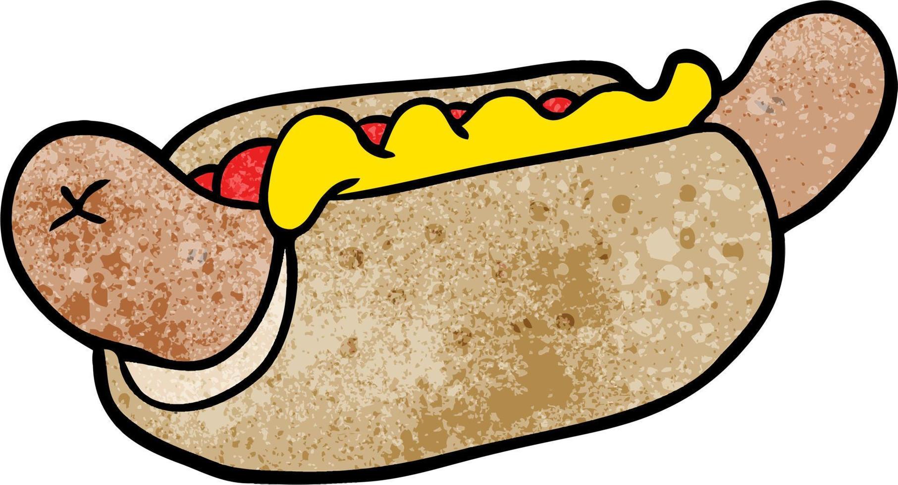 retrò grunge struttura cartone animato hot dog vettore