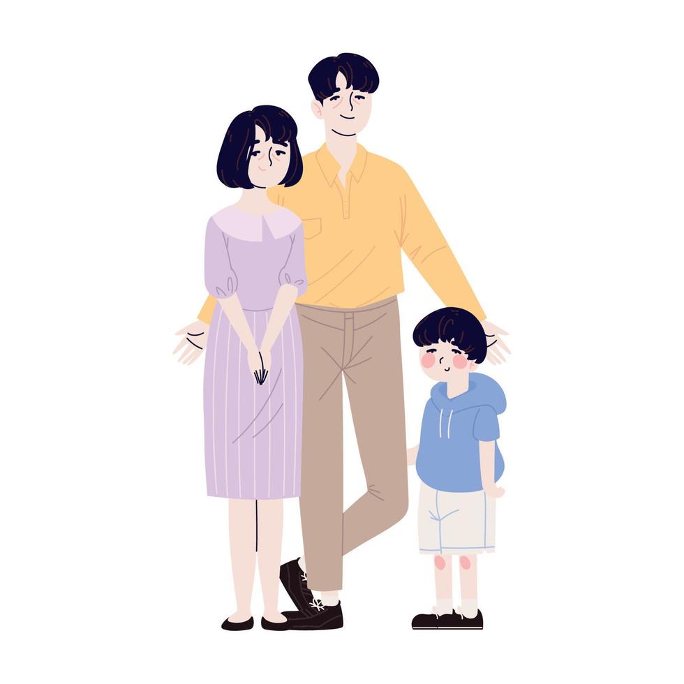 coreano famiglia con figlio vettore