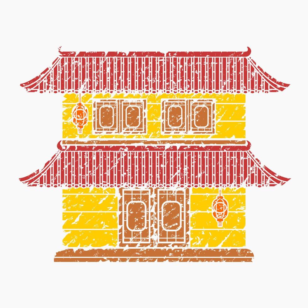 modificabile tradizionale Cinese edificio con Due piani vettore illustrazione nel spazzola colpi stile per opera d'arte elemento di orientale storia e cultura relazionato design