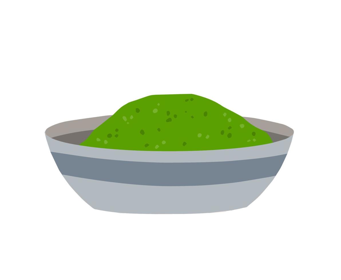 clorella. verde alghe polvere. piatto cartone animato illustrazione. biologico dieta e super cibo vettore
