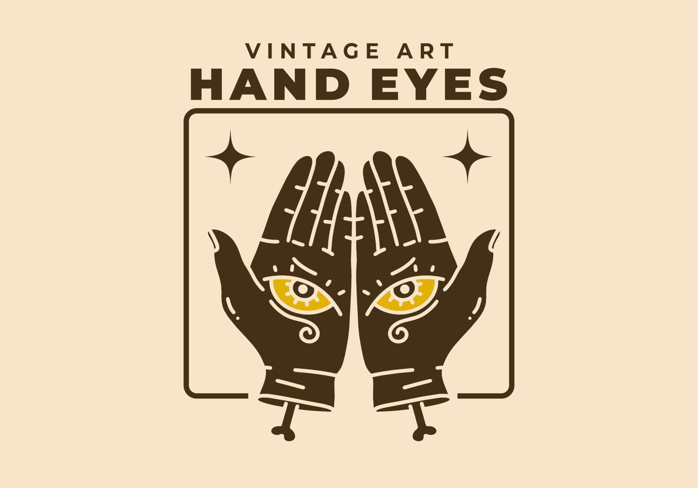 Vintage ▾ arte illustrazione di Due mano con occhi vettore