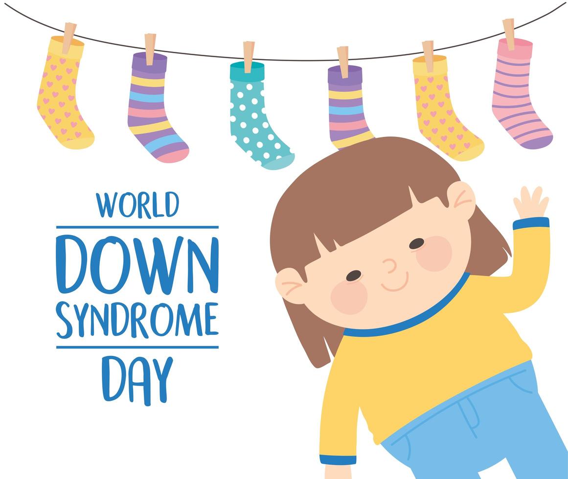 giornata mondiale della sindrome di down. decorazione bambina e calzini vettore