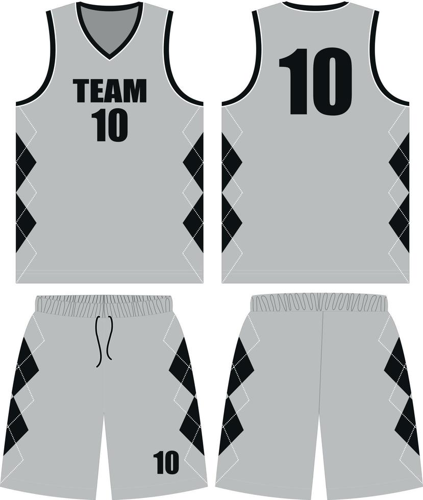 pallacanestro uniforme design. pallacanestro completare uniforme davanti e indietro Visualizza, pallacanestro uniforme vettore