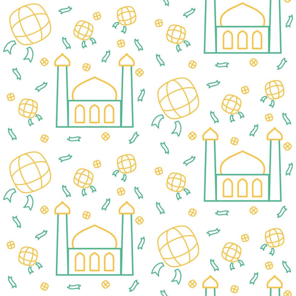 moschea icona modello Ketupat riso torta ied mubarak con doppio tono colore piatto stile design vettore