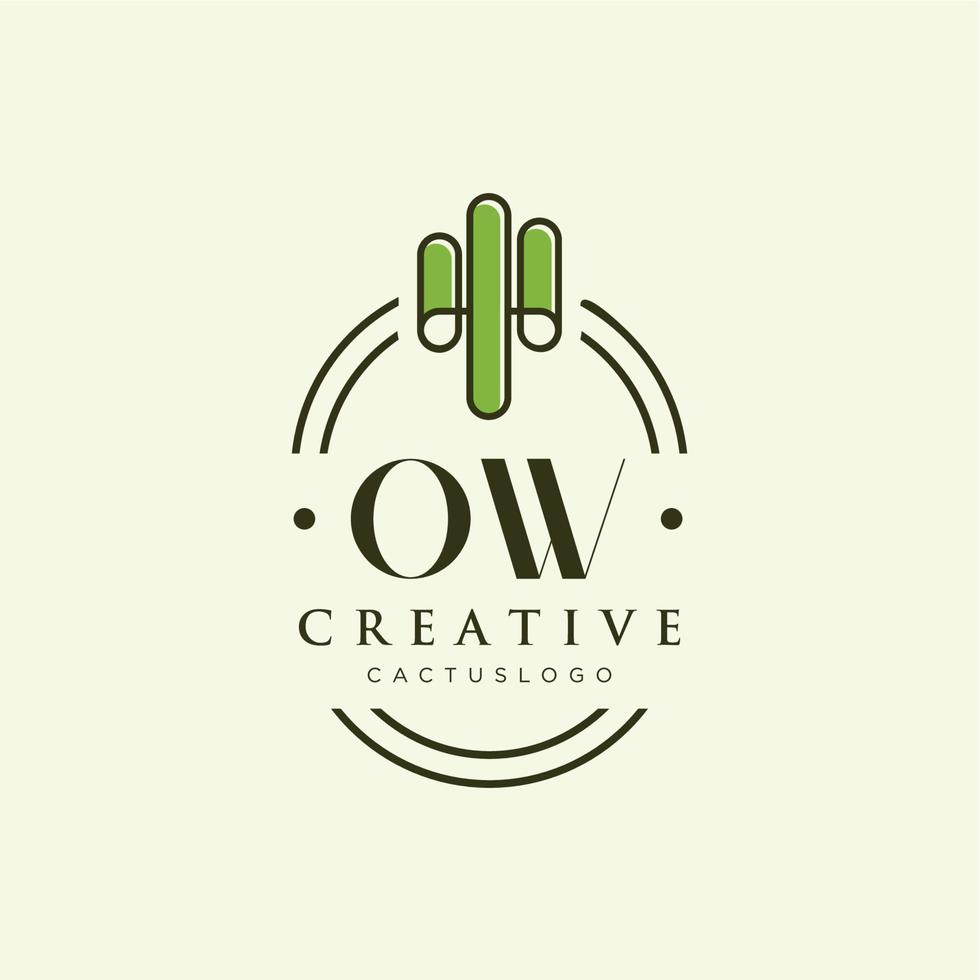 ow iniziale lettera verde cactus logo vettore
