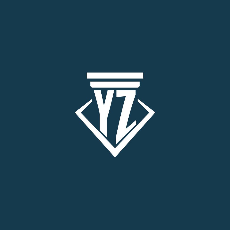 yz iniziale monogramma logo per legge ditta, avvocato o avvocato con pilastro icona design vettore