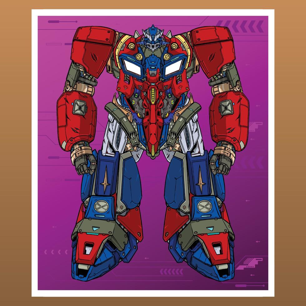 mecha robot gundam costruito di testa braccio corpo gamba arma illustrazione premio vettore