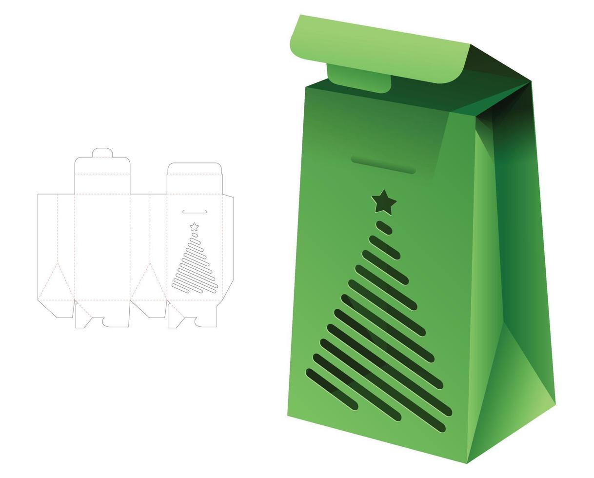 cartone confezione Flip Borsa con stampigliato Natale albero finestra morire tagliare modello e 3d modello vettore