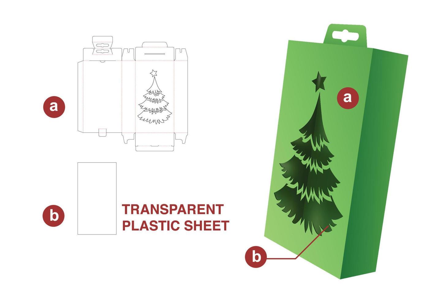 sospeso scatola con stampigliato Natale albero finestra morire tagliare modello e 3d modello vettore