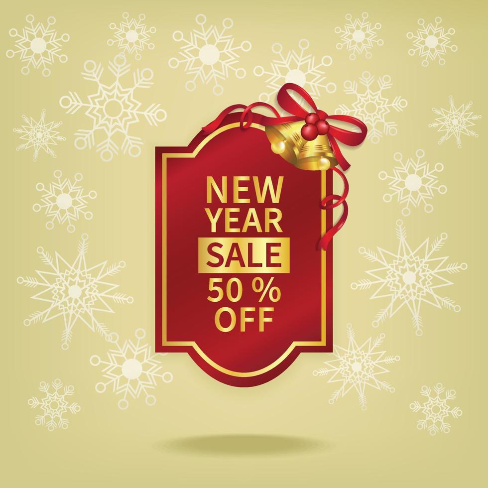 Natale vendita rosso prezzo etichetta e oro nastro modello fiocco di neve sfondo vettore