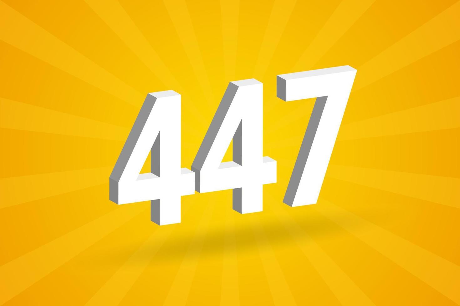 3d 447 numero font alfabeto. bianca 3d numero 447 con giallo sfondo vettore