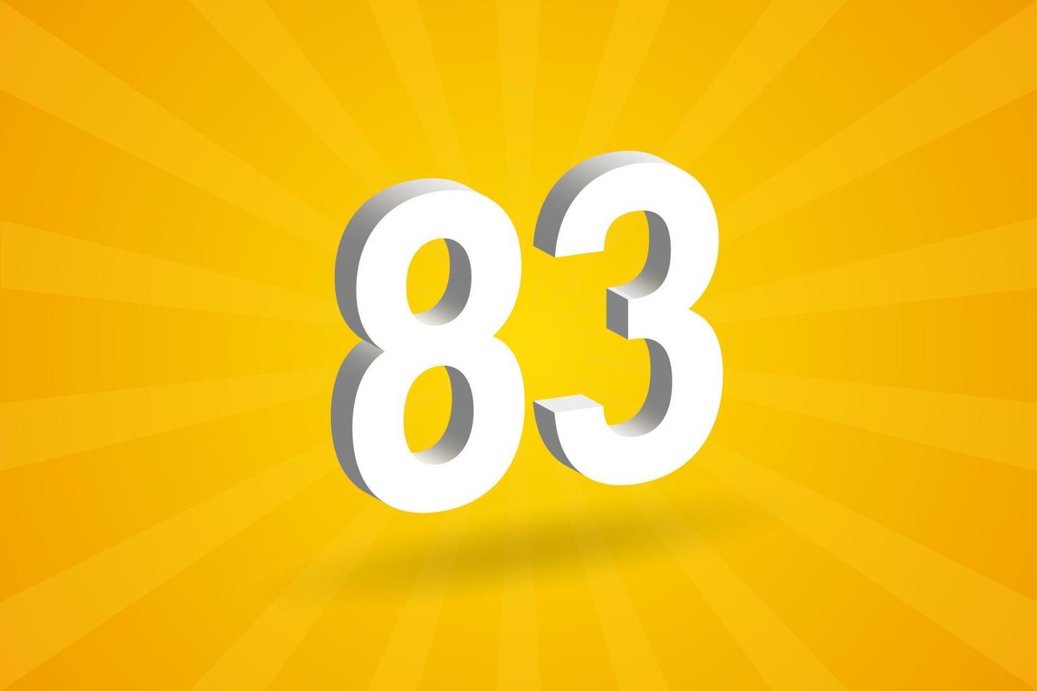 3d 83 numero font alfabeto. bianca 3d numero 83 con giallo sfondo vettore