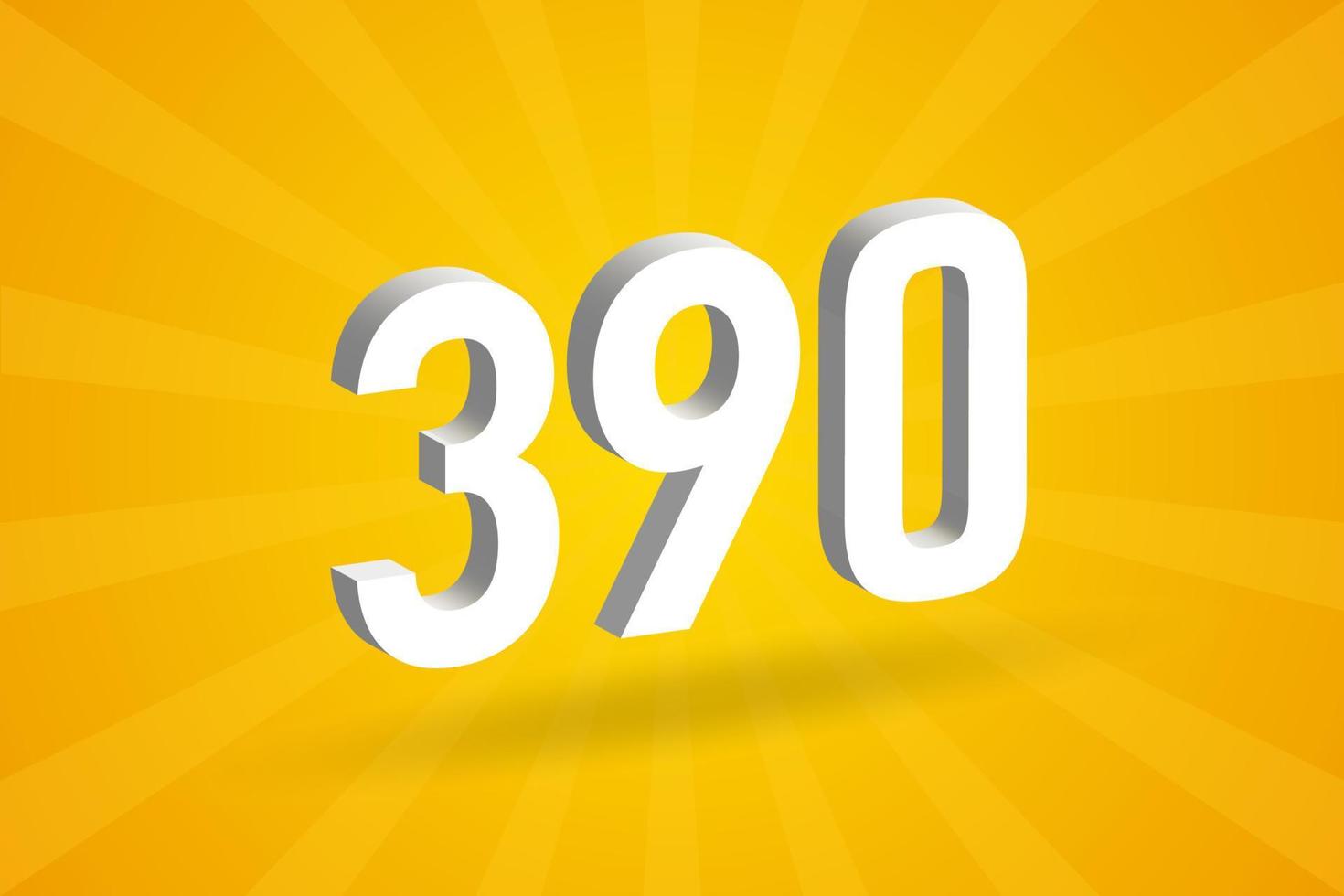 3d 390 numero font alfabeto. bianca 3d numero 390 con giallo sfondo vettore