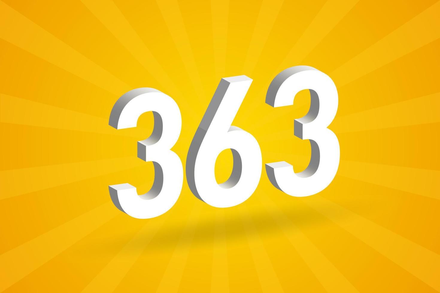 3d 363 numero font alfabeto. bianca 3d numero 363 con giallo sfondo vettore