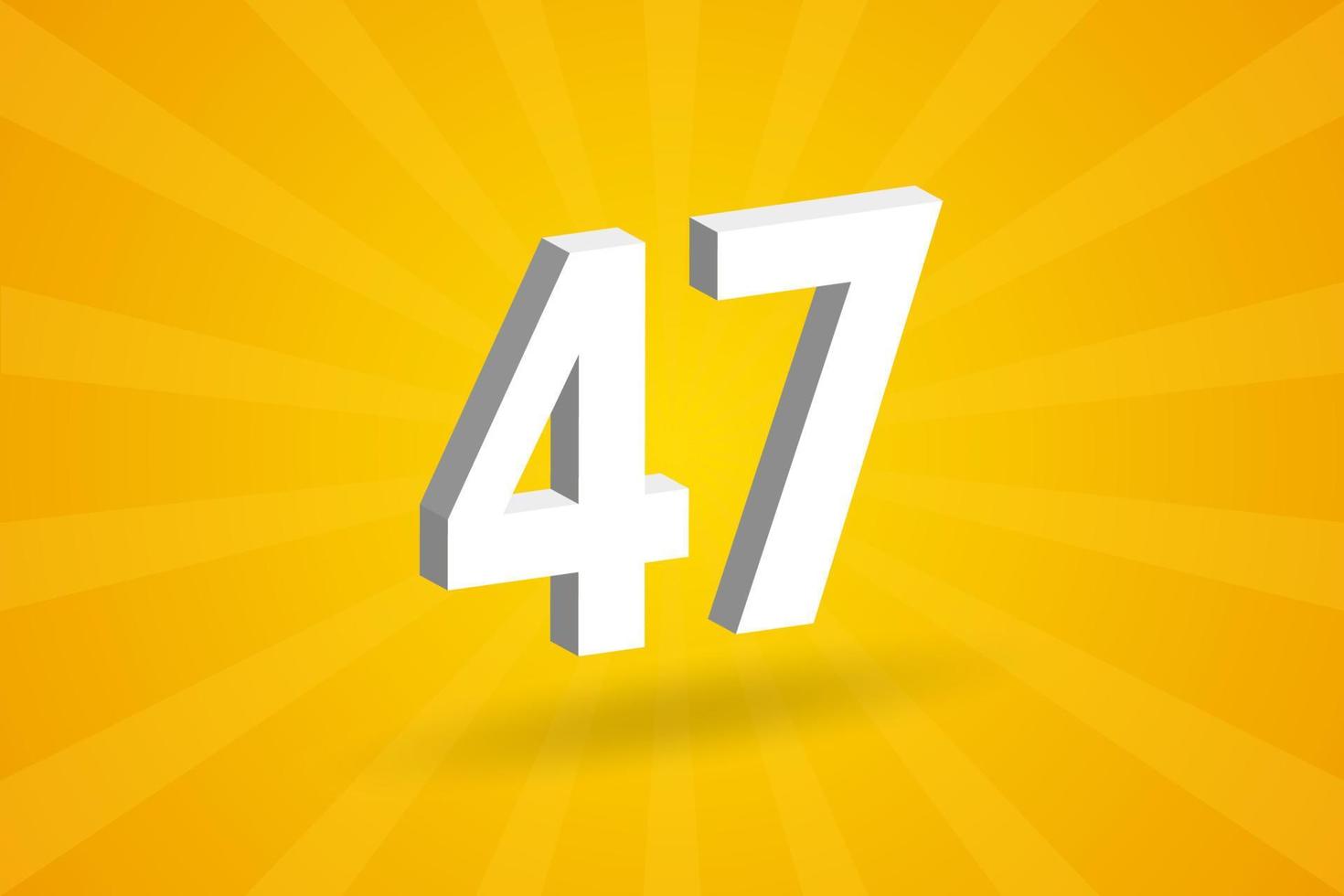 3d 47 numero font alfabeto. bianca 3d numero 47 con giallo sfondo vettore