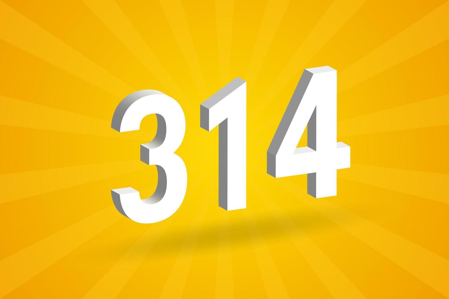 3d 314 numero font alfabeto. bianca 3d numero 314 con giallo sfondo vettore