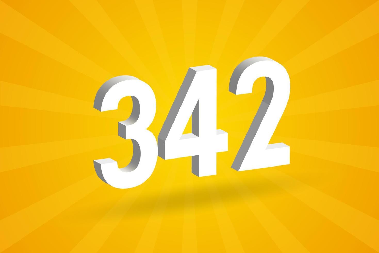 3d 342 numero font alfabeto. bianca 3d numero 342 con giallo sfondo vettore