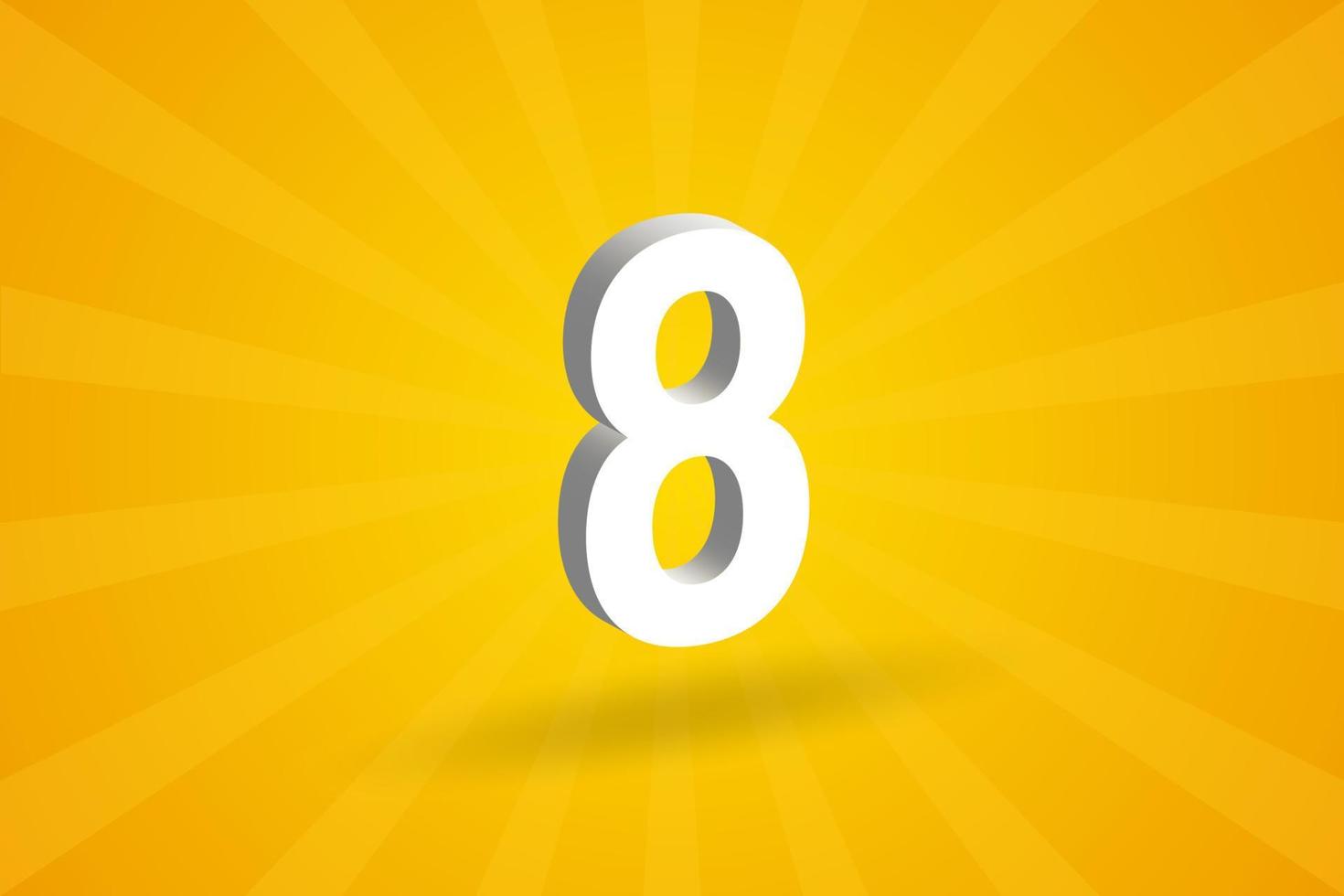3d 8 numero font alfabeto. bianca 3d numero 8 con giallo sfondo vettore