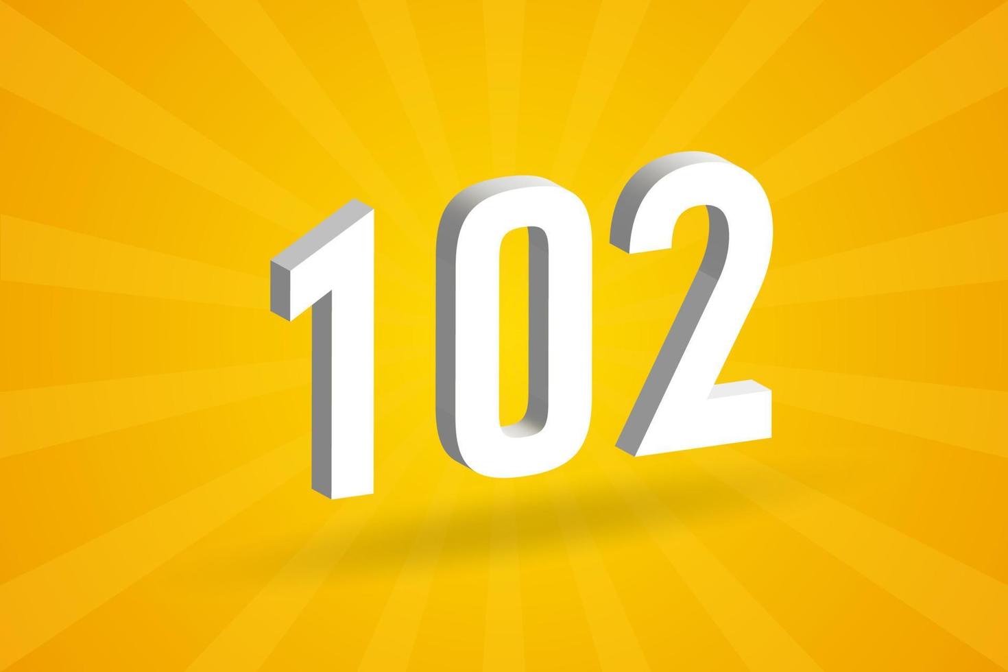 3d 102 numero font alfabeto. bianca 3d numero 102 con giallo sfondo vettore
