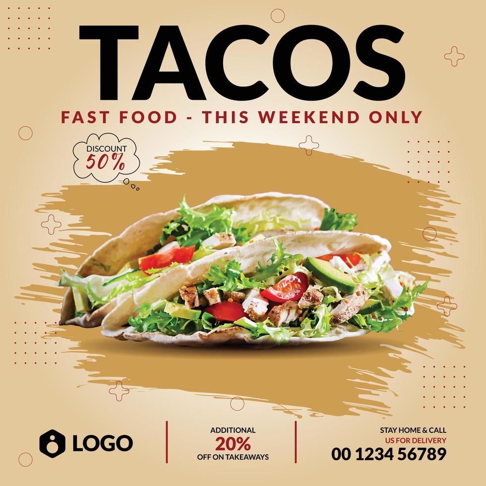 super delizioso tacos e ristorante cibo menù sociale media promozione bandiera inviare design modello vettore