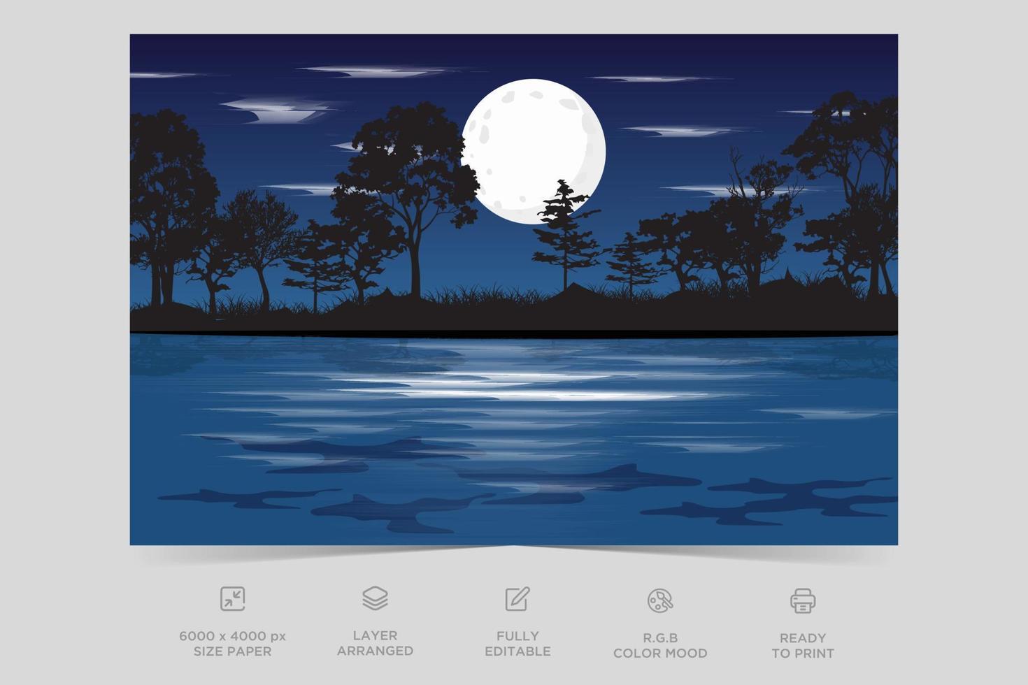 notte fiume Visualizza paesaggio design natura scena piatto design sfondo modello vettore illustrazione