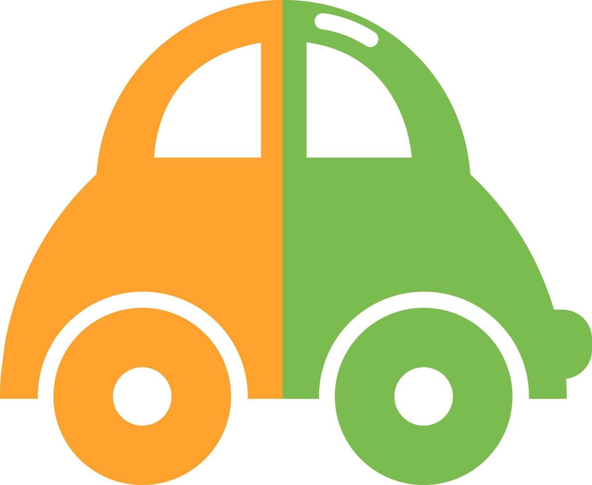 giallo e verde auto giocattolo, illustrazione, vettore su bianca sfondo.