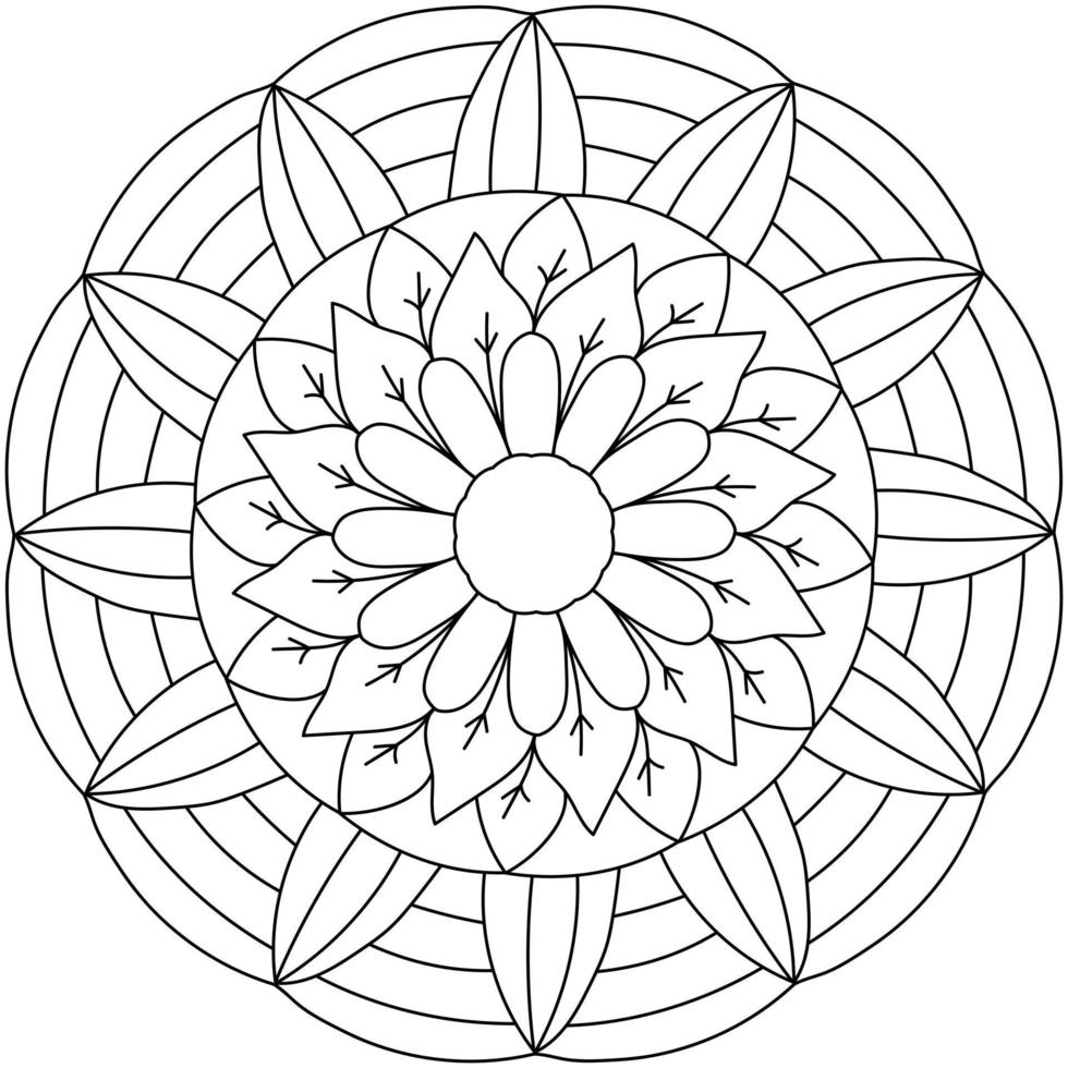 semplice contorno mandala nel il forma di un' fiore, colorazione pagina per bambini piccoli su un' pianta tema vettore