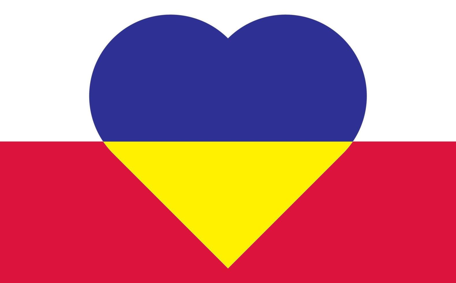 un' cuore dipinto nel il colori di il bandiera di Ucraina su il bandiera di Polonia. vettore illustrazione di un' blu e giallo cuore su il nazionale simbolo.