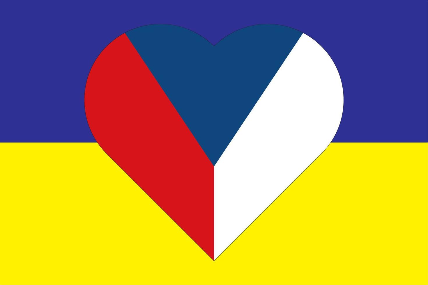 cuore dipinto nel il colori di il bandiera di ceco repubblica su il bandiera di Ucraina. vettore illustrazione di un' cuore con il nazionale simbolo di ceco repubblica su un' blu-giallo sfondo.