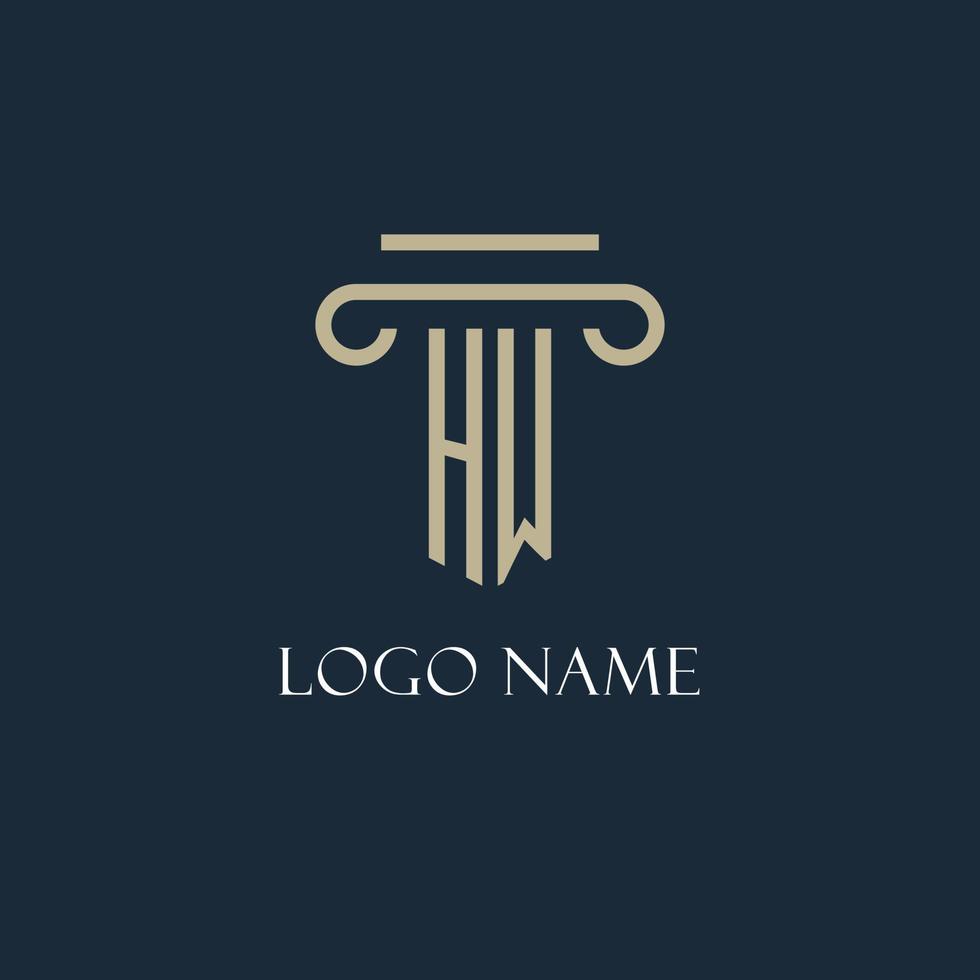 hw iniziale logo per avvocato, legge ditta, legge ufficio con pilastro icona design vettore