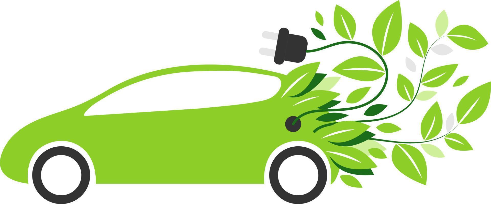 elettrico auto con ricarica cavo e verde le foglie. simbolo di pulito energia e zero emissioni in il atmosfera vettore