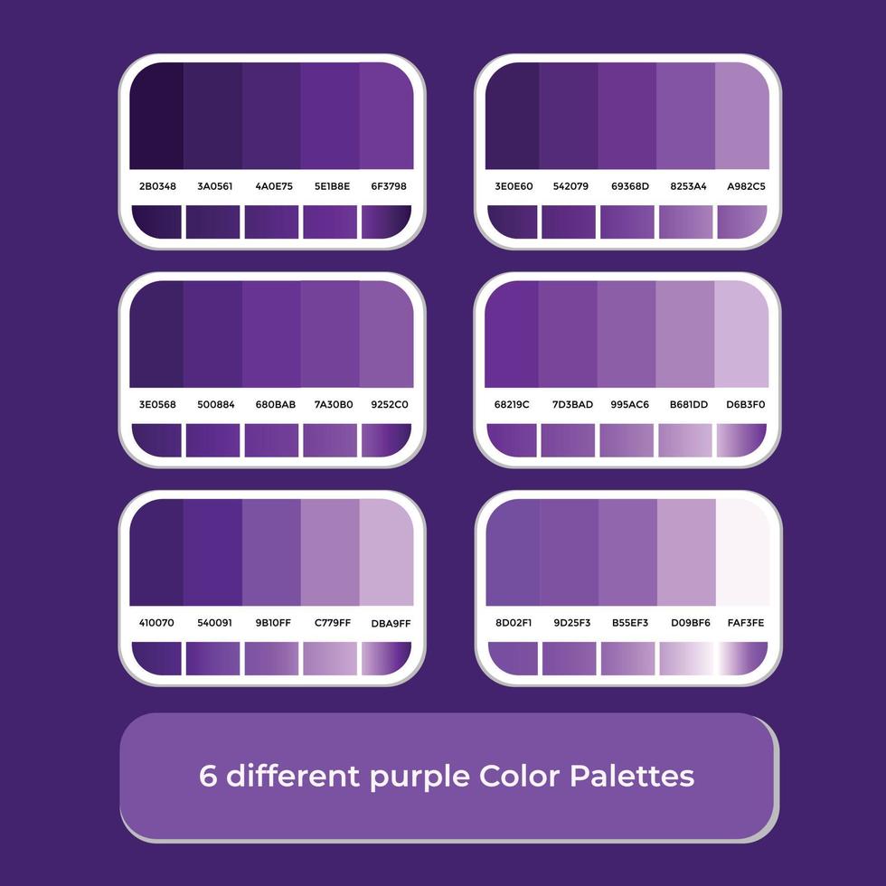 6 diverso viola colore tavolozze con pendenza colore vettore