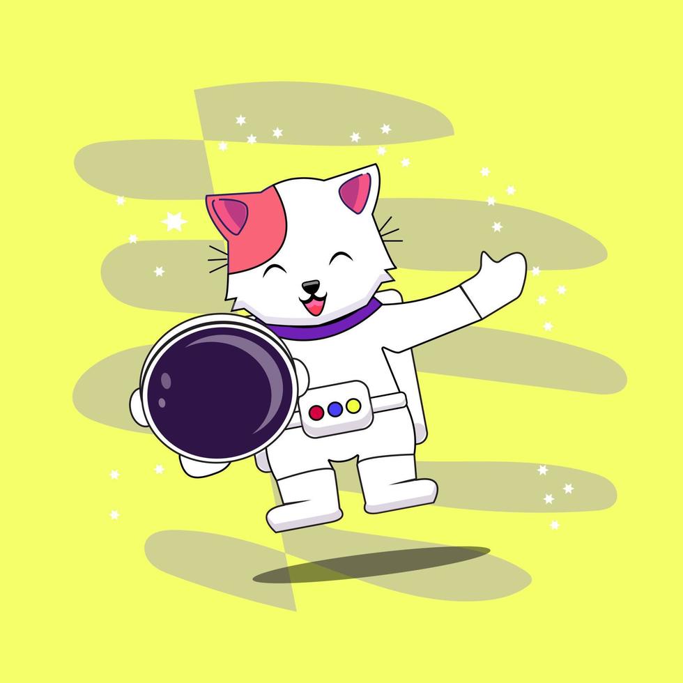 carino astronauta gatto Tenere casco cartone animato vettore icona illustrazione. animale scienza icona concetto isolato premio vettore. piatto cartone animato stile