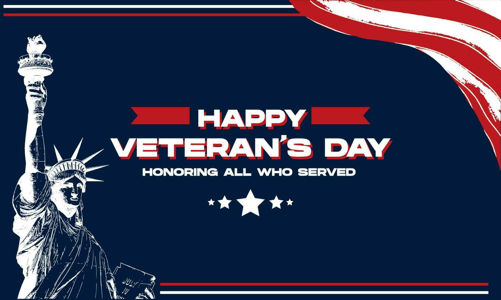 contento del veterano giorno onorare tutti chi servito con statua libertà, stella, e bandiera America. per manifesto, striscione, carta invito, sociale media vettore