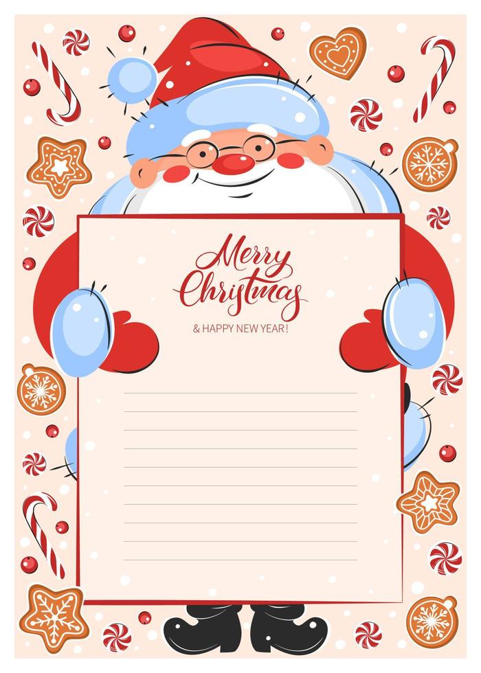 lettera per Santa claus. modello con Natale dolci e biscotti. vettore illustrazione